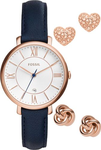 Фото часов Fossil Jacqueline Three-Hand Date Blue Leather Watch and Earrings Box Set ES4140SET