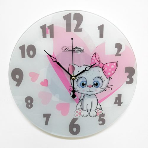 Фото часов Настенные часы из стекла Династия 01-073 "Белый котенок"